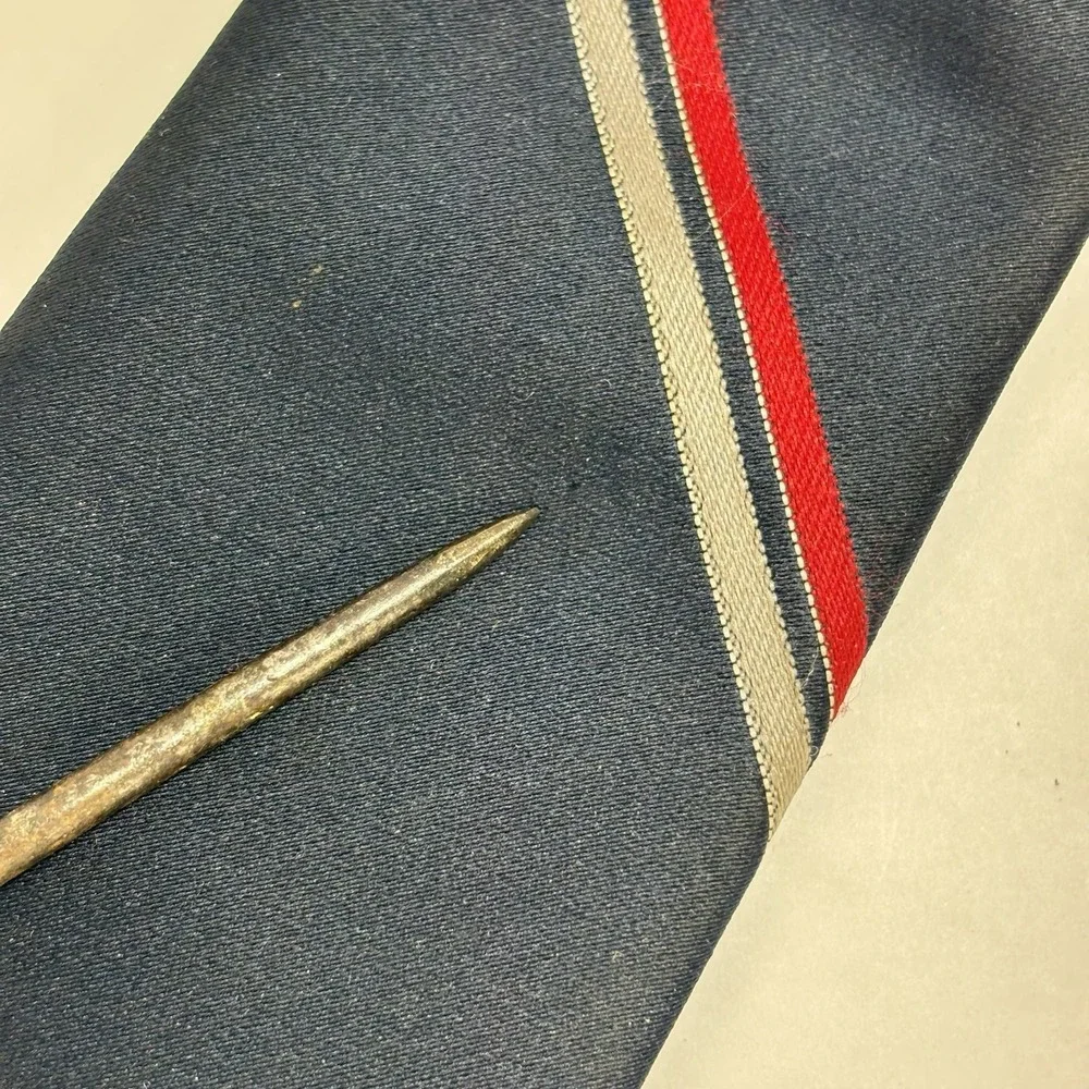 Vintage Christian Dior Necktie Diagonal Red Blue Silver Stripe Polyester Blend